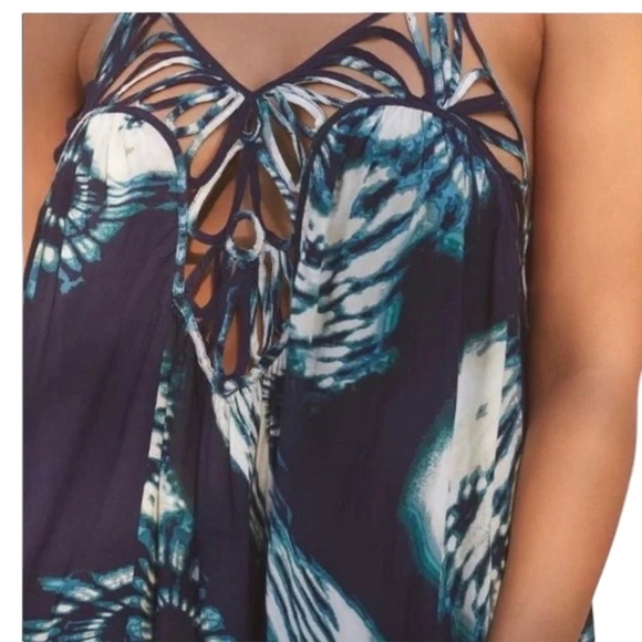 Anthropologie Women’s Blue Maxi Drama Beach Flowy Boho Strappy Dress ~ Size M - Picture 4 of 15